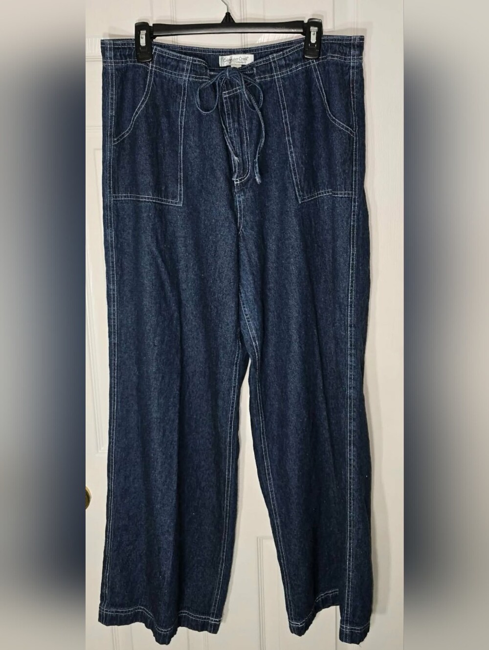 Coldwater Creek  Blue Wide Leg Drawstring Jeans Boho Coastal Linen